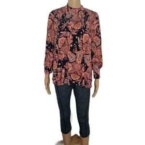 Context Women's Medium Floral Paisley Black Soft Flowing Blouse Elastic Top